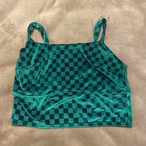 Green Checker Print Bra